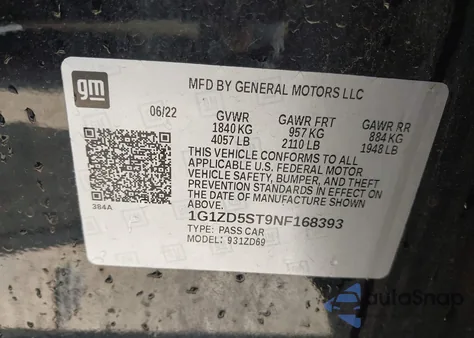 2022 Chevrolet Malibu Fwd Lt z USA, uszkodzony, nr VIN 1G1ZD5ST9NF168393